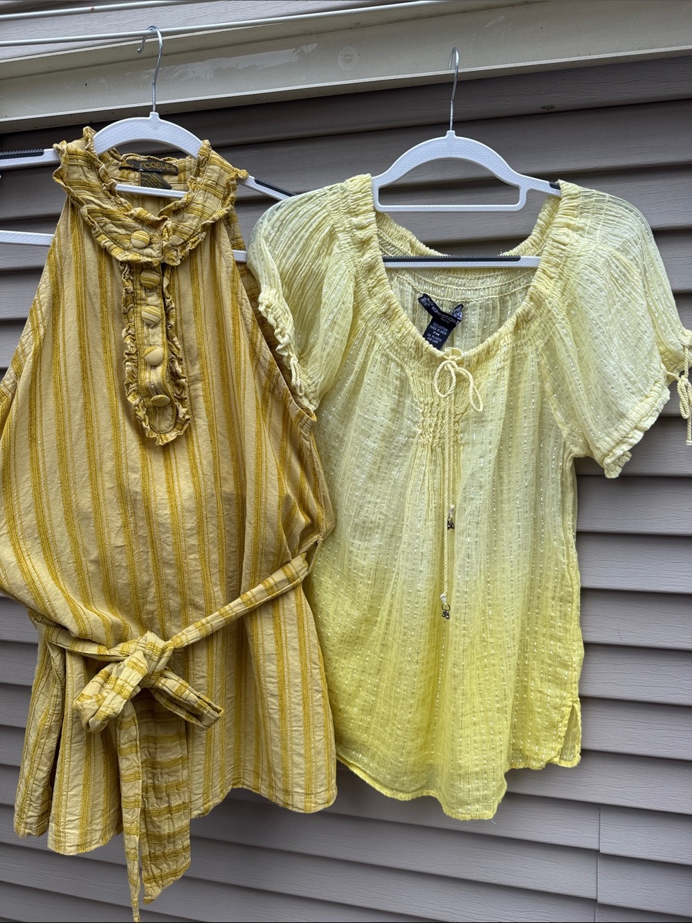 Two Yellow Peasant Blouses - Lightweight Summer Tops Size M